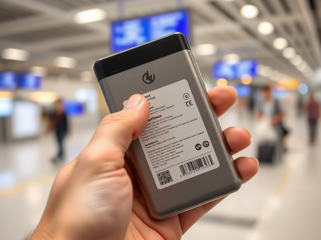 보조배터리 뒷면의 정격 용량 표시 라벨을 꼼꼼하게 확인하는 모습